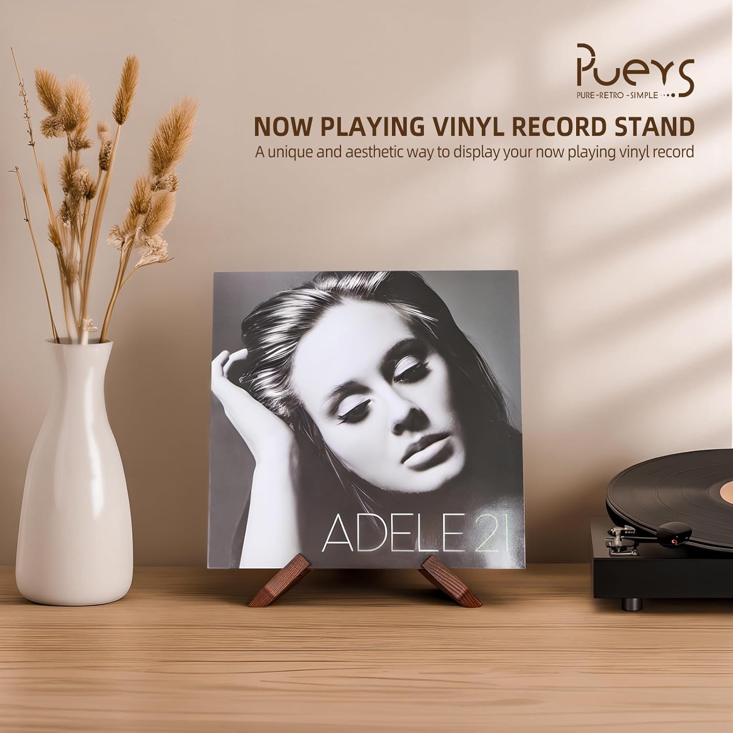 Now Playing Vinyl Record Stand, Wooden Display Vinyl Holder Stand, Retro Now Spinning Record Accessories - Rustic Brown