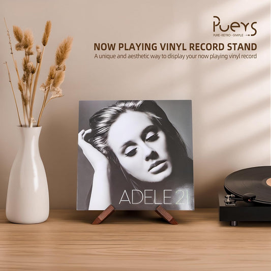 Now Playing Vinyl Record Stand, Wooden Display Vinyl Holder Stand, Retro Now Spinning Record Accessories - Rustic Brown