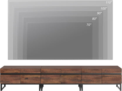 3 in 1 Modern TV Stand for up to 110 Inch Tvs, Wood Entertainment Center with Storage Cabinets and Metal Base, Living Room Media Console, Brown