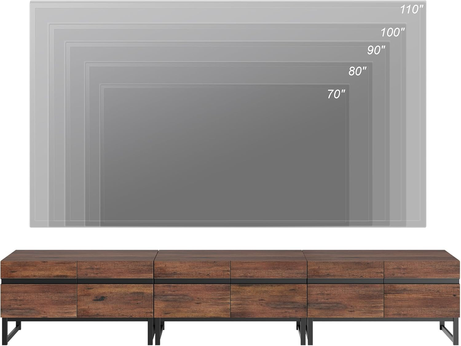 Modern TV Stand with Storage Cabinets for 110 Inch TV, Wood Entertainment Center Media Console Table with Metal Leg for Living Room Bedroom, Brown