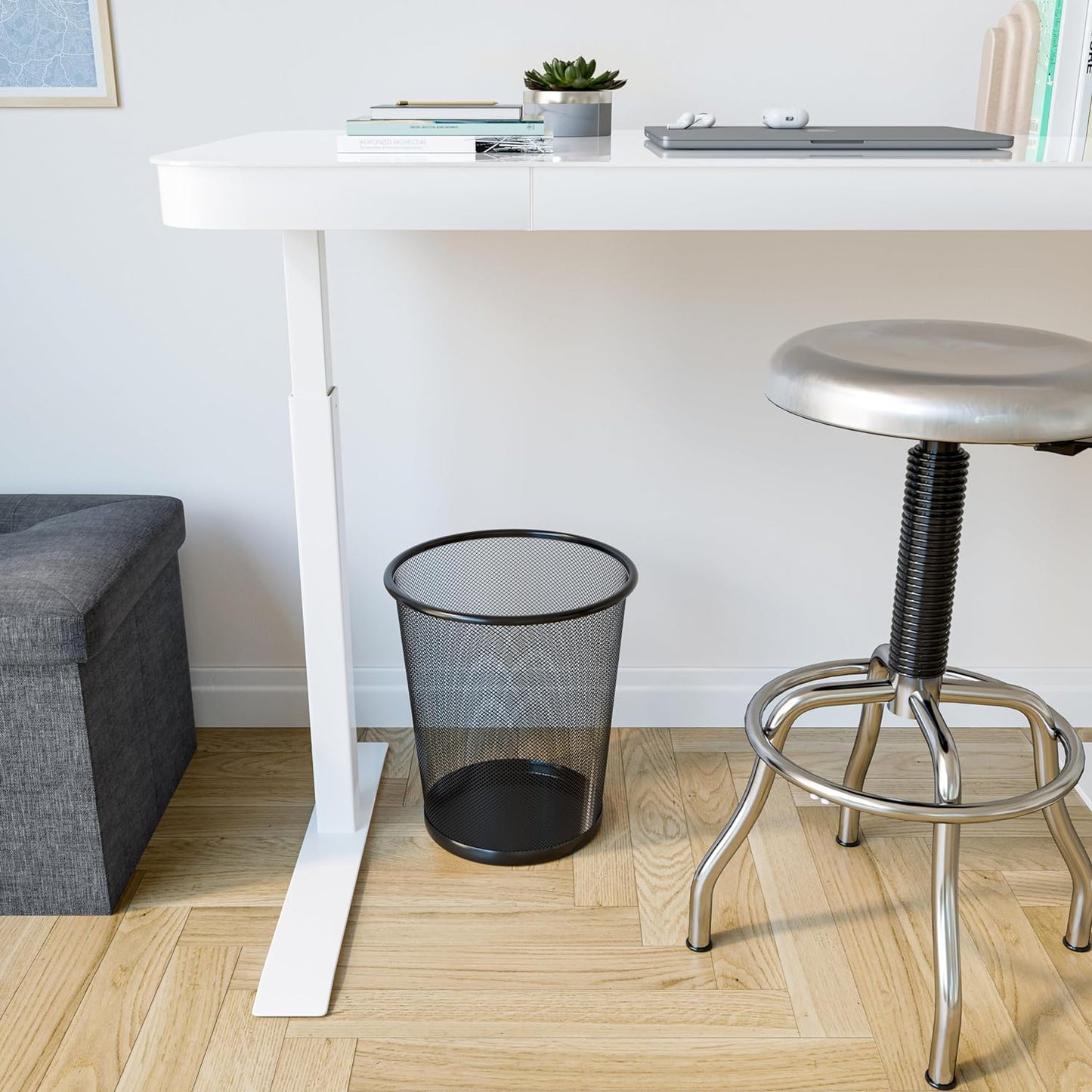 2-Pack Steel Mesh round Trashcan Wastebasket for Trash or Recycle in the Home, Office, or Garage, Black, 6 Gallon
