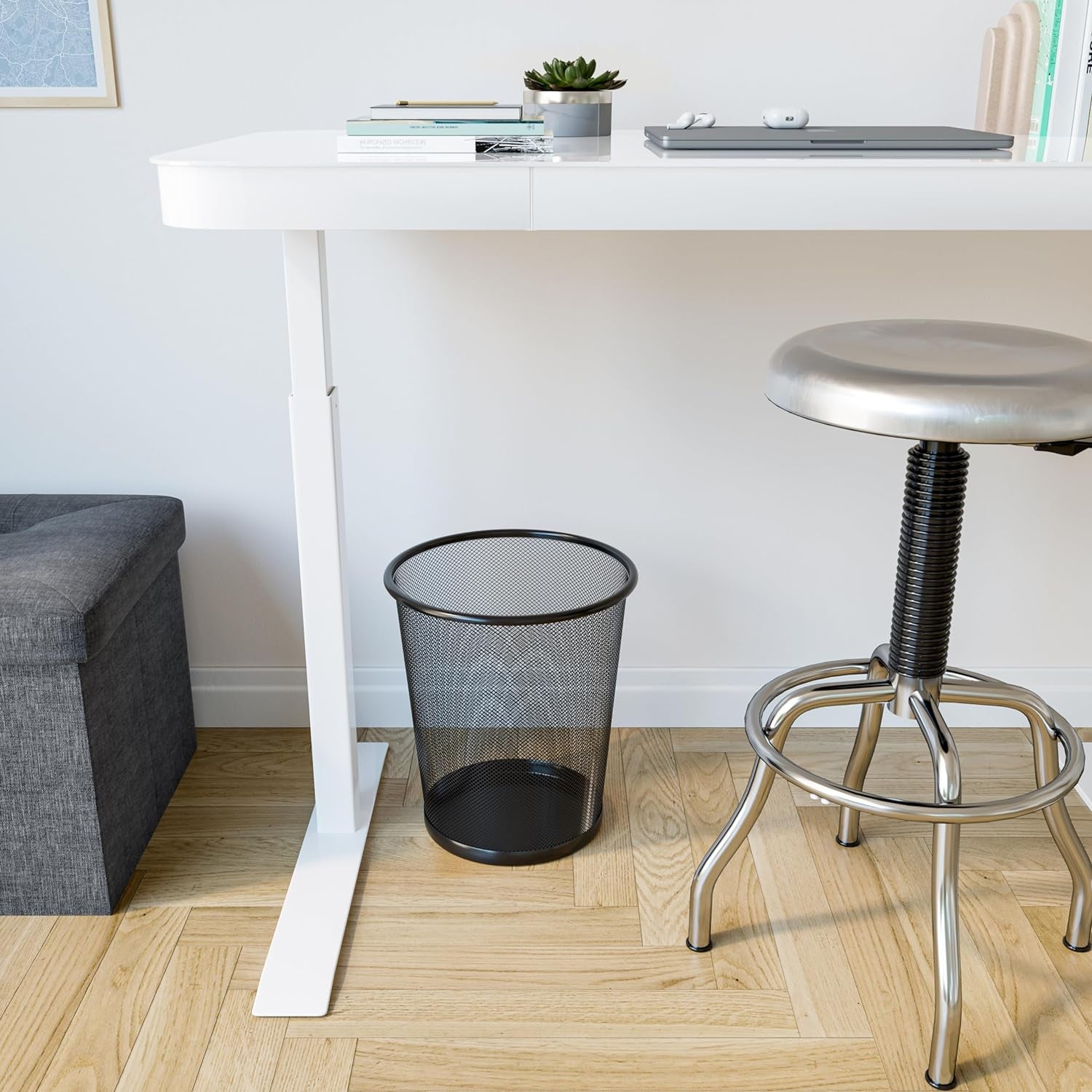 2-Pack Steel Mesh round Trashcan Wastebasket for Trash or Recycle in the Home, Office, or Garage, Black, 6 Gallon