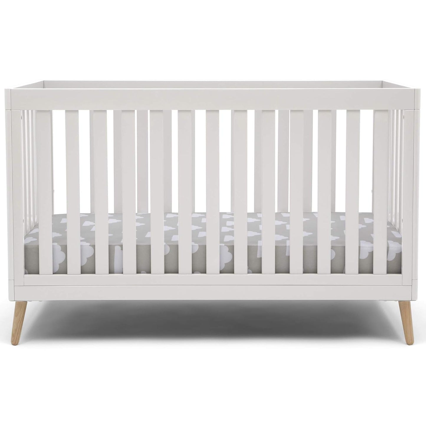 Essex 4-In-1 Convertible Baby Crib, Bianca White with Natural Legs