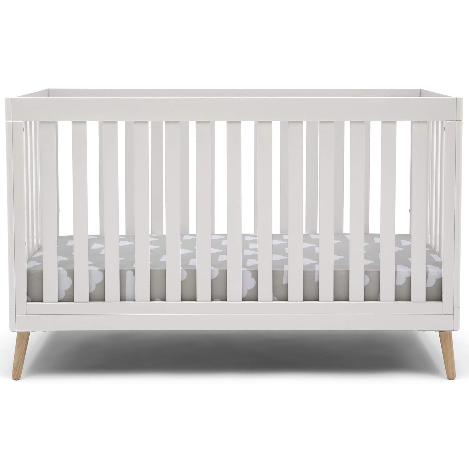 Essex 4-In-1 Convertible Baby Crib, Bianca White with Natural Legs