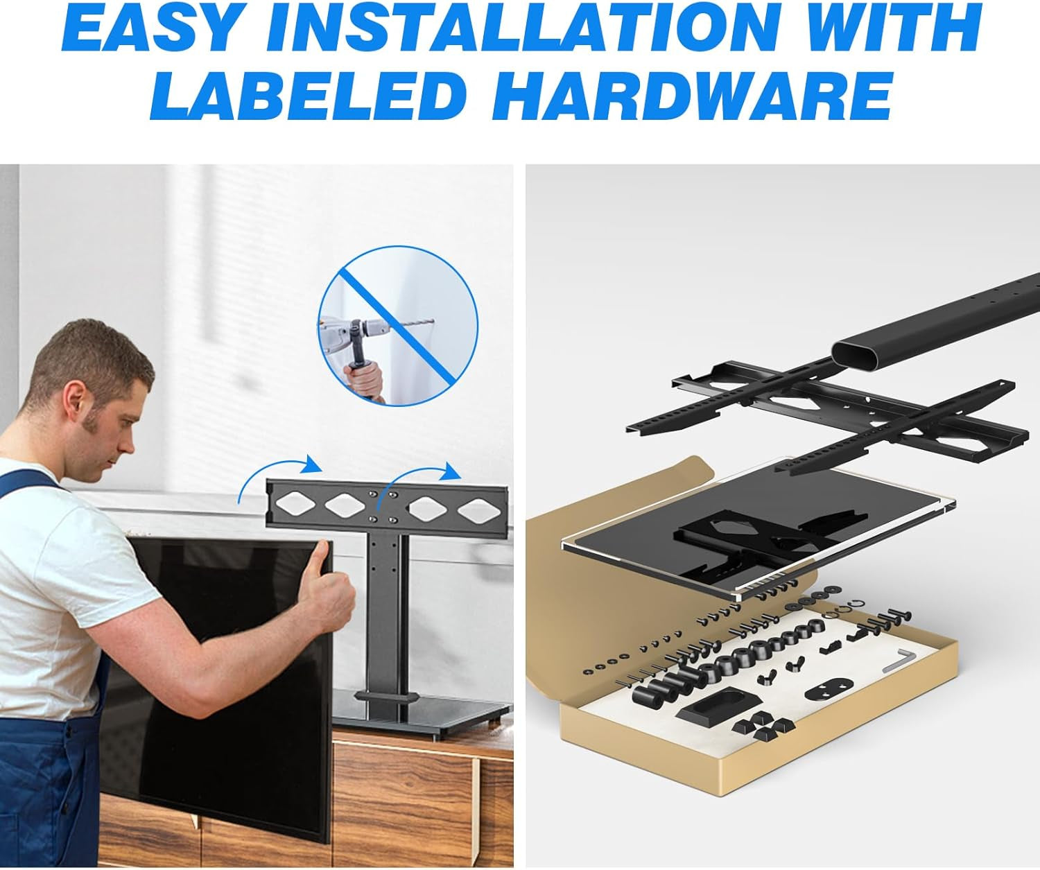 Universal Table Top TV Stand TV Base Replacement for Most 27-60 Inch LCD LED Flat Curved Screen Tvs Holds up to 88Lbs, Height Adjustable TV Mount Stand with Tempered Glass Base, VESA 400X400Mm