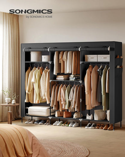 Portable Closet, Fabric Wardrobe, Clothes Rack with Shelves, Pockets, Large Capacity, 4 Hanging Rods, 17.7 X 74.4 X 70.9 Inches, Black URYG011BZ02