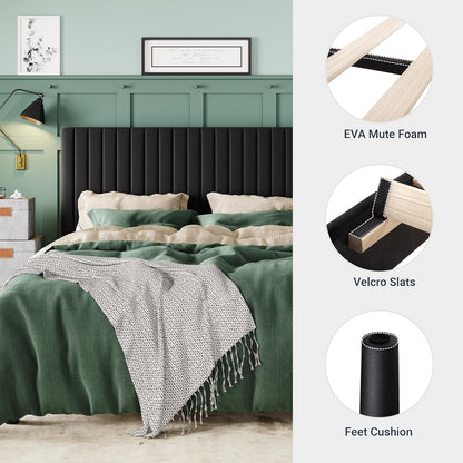 Queen Bed Frame, Velvet Upholstered Platform Bed with Vertical Channel Tufted Headboard, Mattress Foundation with Strong Wooden Slats, Box Spring Optional, Easy Assembly, Black