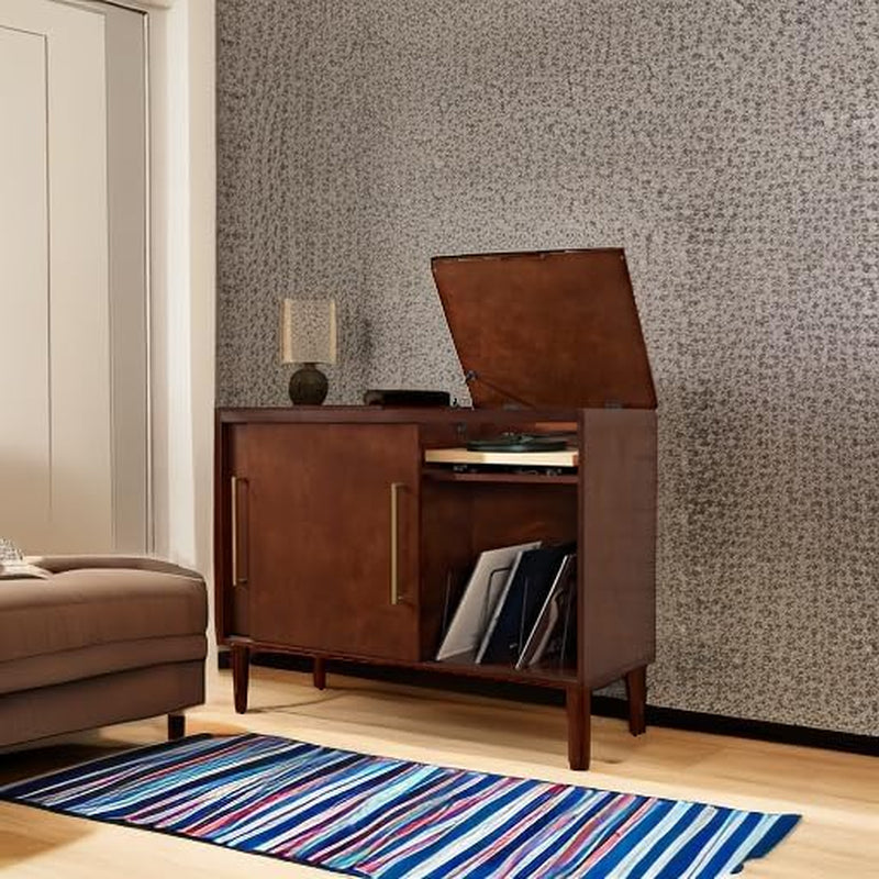 Everett Media Console and Record Player Stand with Storage for Vinyl Records, Mahogany