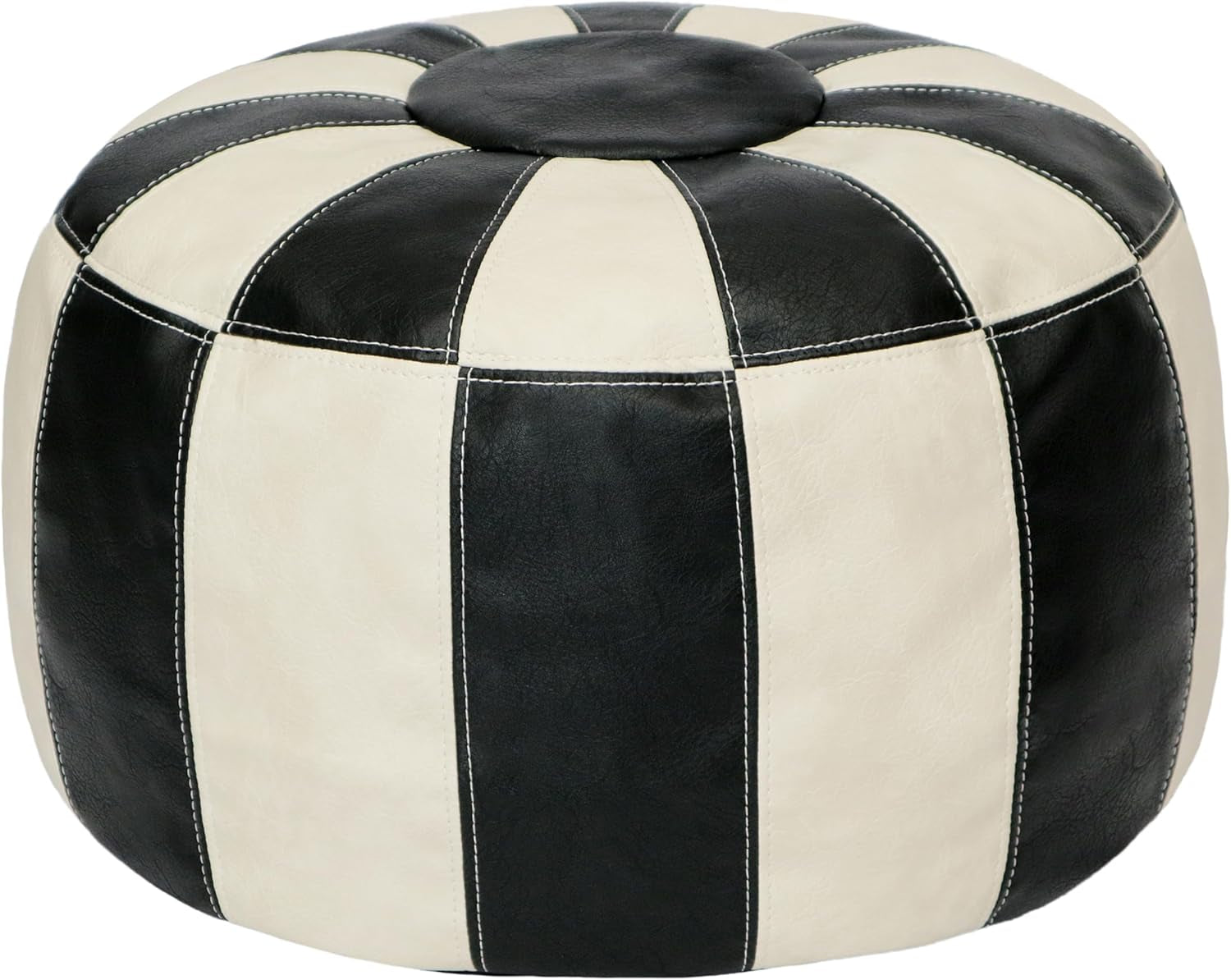 Unstuffed Moroccan Ottoman Pouf Cover, Ottoman Footstool Storage Solution, Bean Bag Chair, Foot Rest, Multi-Black&White