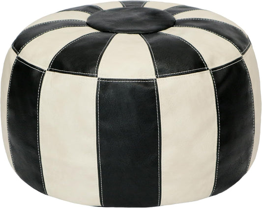Unstuffed Moroccan Ottoman Pouf Cover, Ottoman Footstool Storage Solution, Bean Bag Chair, Foot Rest, Multi-Black&White