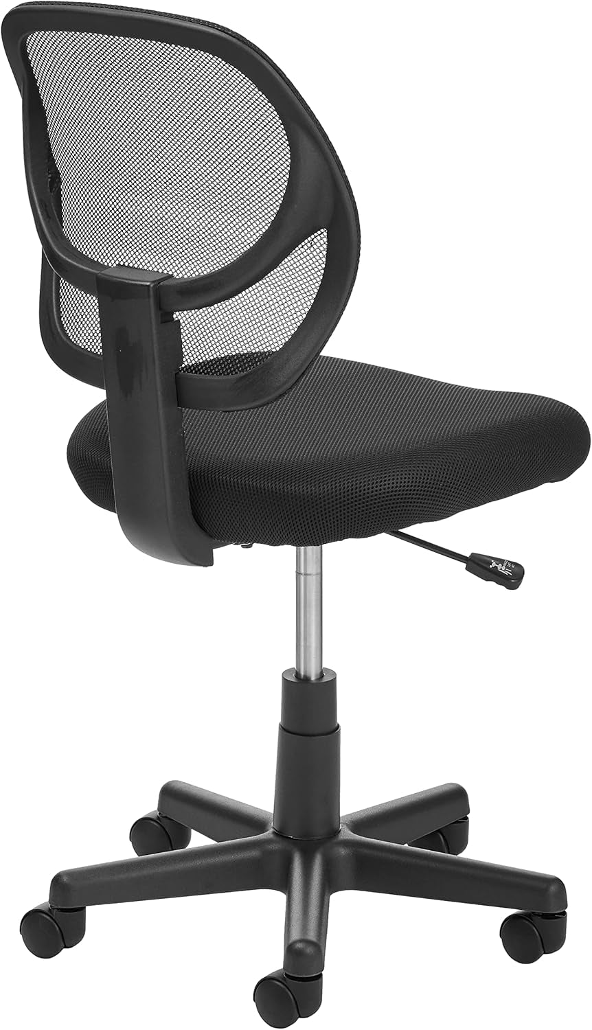 Rolling Desk Chair, Adjustable, Low Back, Padded Seat, Breathable Mesh, Swivel, Black, 21.25" D X 22.5" W X 38" H