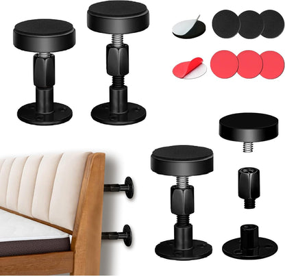 4PC Black Headboard Stoppers for Wall，Adjustable Bed Frame Anti-Shake Tool, Stop Headboard Movement, Protect Walls, Easy to Install(30-112Mm)