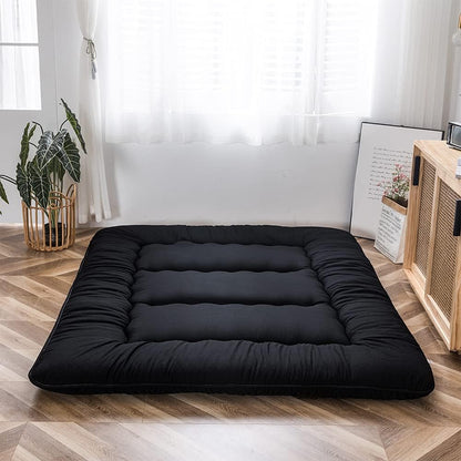 Japanese Floor Mattress Futon Mattress, 4" Thicken Tatami Mat Sleeping Pad Foldable Roll up Mat Boys Girls Dormitory Pad Kids Floor Lounger Pillow Bed, Black, Full