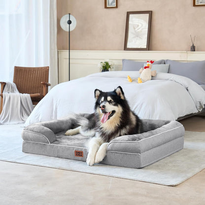 Orthopedic Dog Beds for Extra Large Dogs 44X32Inch, Waterproof Memory Foam XL Pet Bed with Sides, Non-Slip and Egg-Crate Foam Big Dog Couch Bed with Washable Removable Cover, Grey