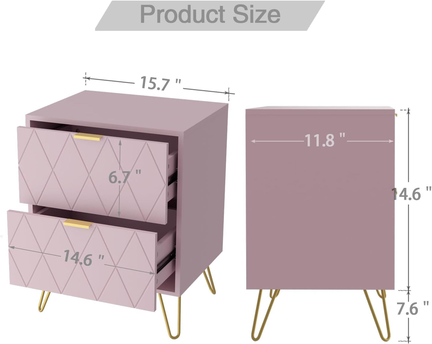 Pink 9 Drawer Dresser and Night Stand Sets for Bedroom, Two Drawers Nightstand Set of 2 & 9 Drawer Dresser Combo 3 Pieces (Pink)