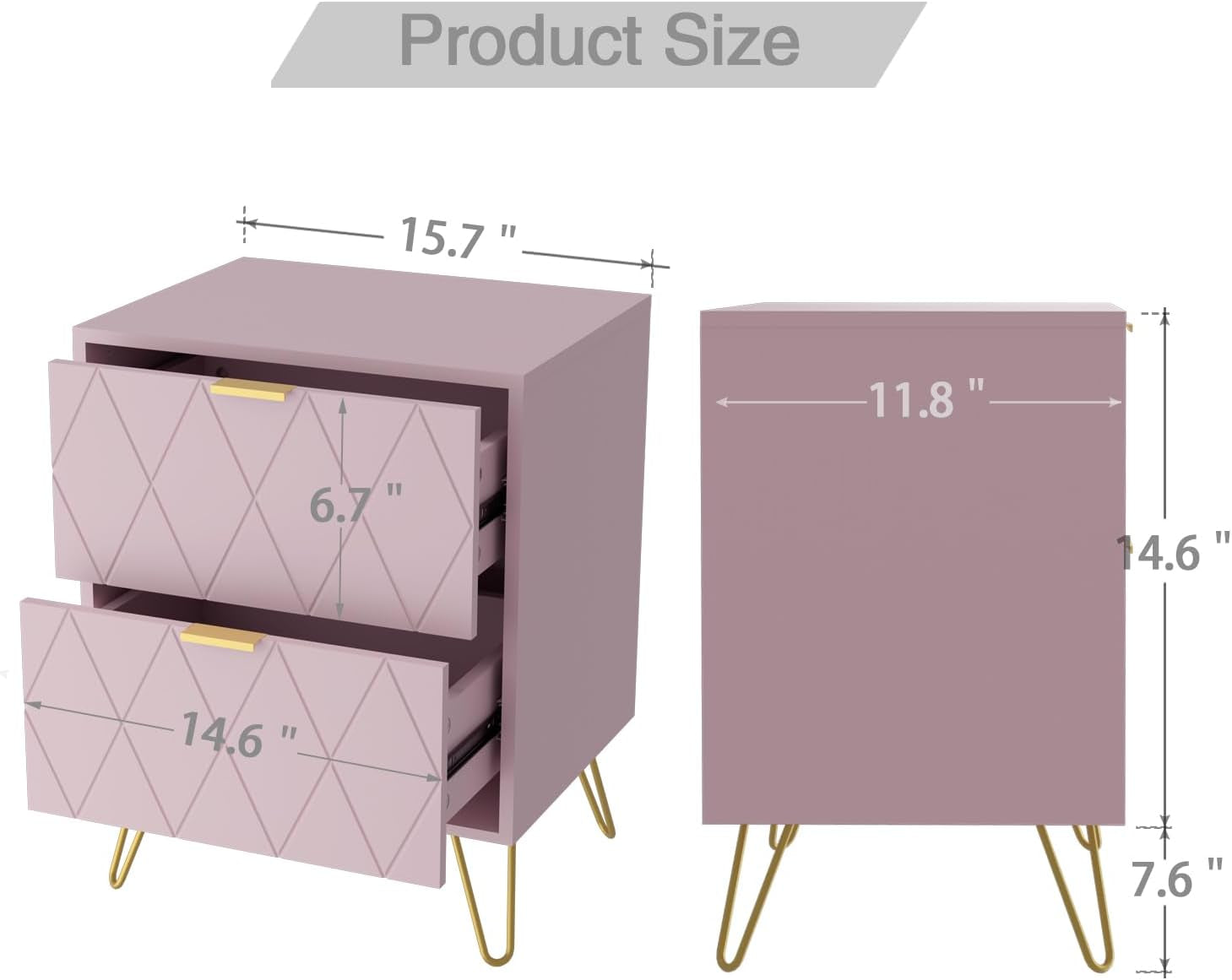 Pink 9 Drawer Dresser and Night Stand Sets for Bedroom, Two Drawers Nightstand Set of 2 & 9 Drawer Dresser Combo 3 Pieces (Pink)