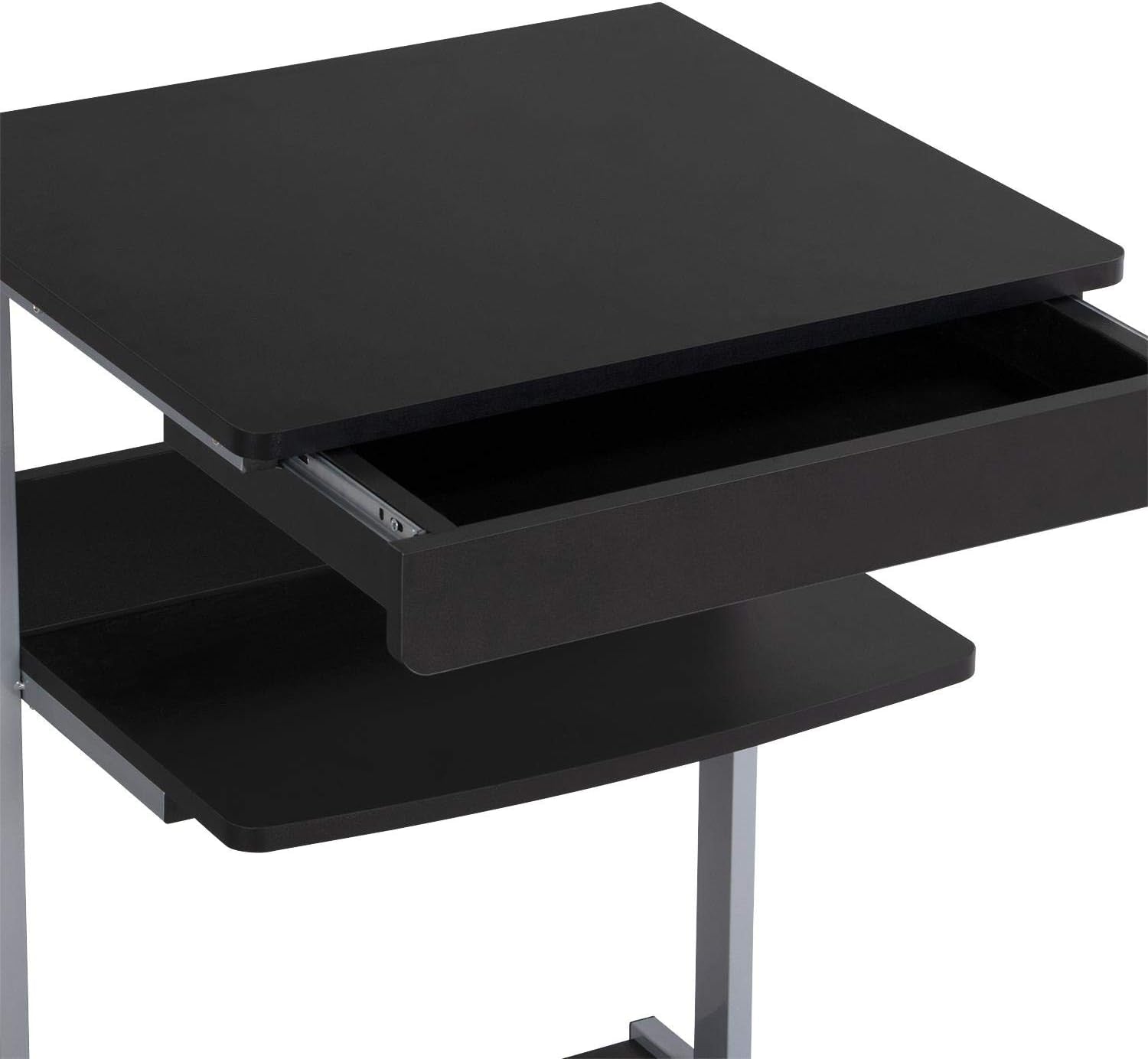 Mobile Computer Desk Cart, Small Rolling Laptop Desk PC Table Workstation with Drawer and Printer Shelf, Writing Desk Table for Small Space/Home Office
