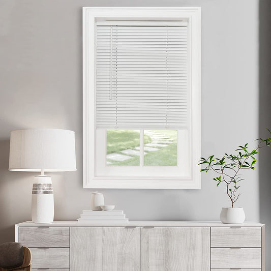 Cordless Light Filtering Mini Blind - 34 Inch Width, 48 Inch Length, 1" Slat Size - Pearl White - Cordless GII Morningstar Horizontal Windows Blinds for Interior by  Home Decor