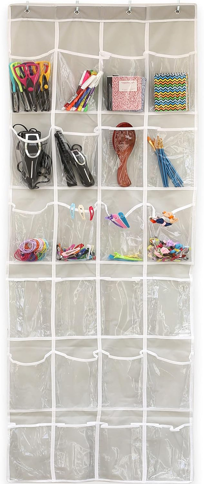 24 Pockets - Crystal Clear over the Door Hanging Shoe Organizer, Gray (64'' X 19'')