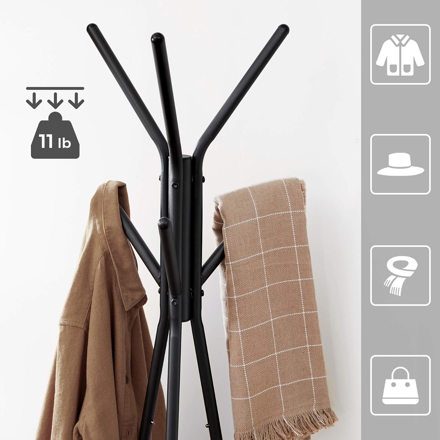 Coat Rack Freestanding, Coat Hanger Stand, Hall Tree with 2 Shelves, for Clothes, Hat, Bag, Industrial Style, Natural Beige and Pearl White URCR016N01