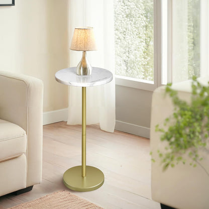 Nature Marble Drink Table, Pedestal Table, Small round Side Table, Martini Table for Living Room, Bathroom, Small Space, White