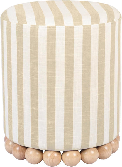 Dex Beige Striped Linen Ottoman