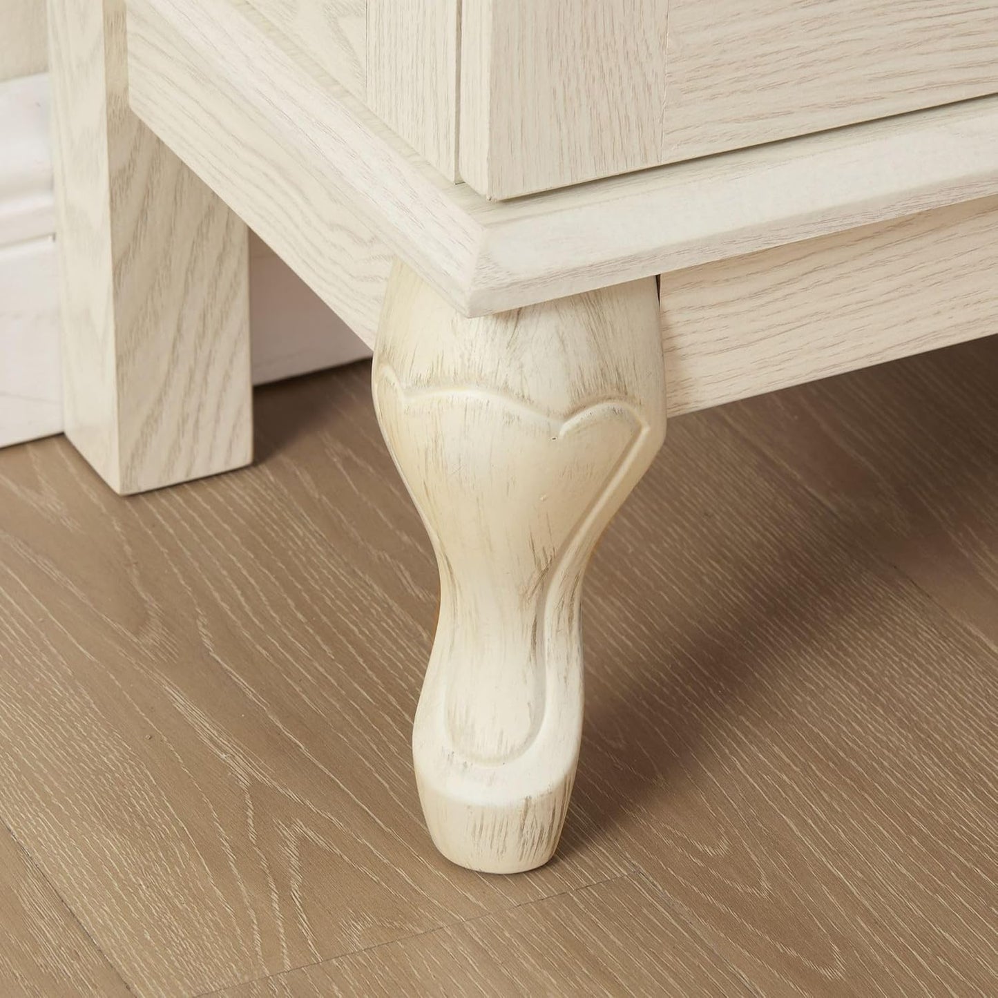 Lighted Curio Cabinet, 44" H Glass Display Case with Adjustable Glass Shelves, Vintage China Cabinet with Mirrored Back Panel & 3-Tier Shelves, Blub Included, Rack for Living Room (Antique White)