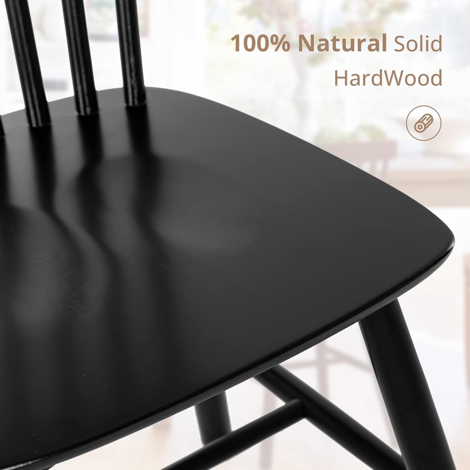 Windsor Dining Chair Set of 4, Spindle Back Wooden Chairs for Kitchen and Dining Room, Restaurant, Cafe, Hotel, Black