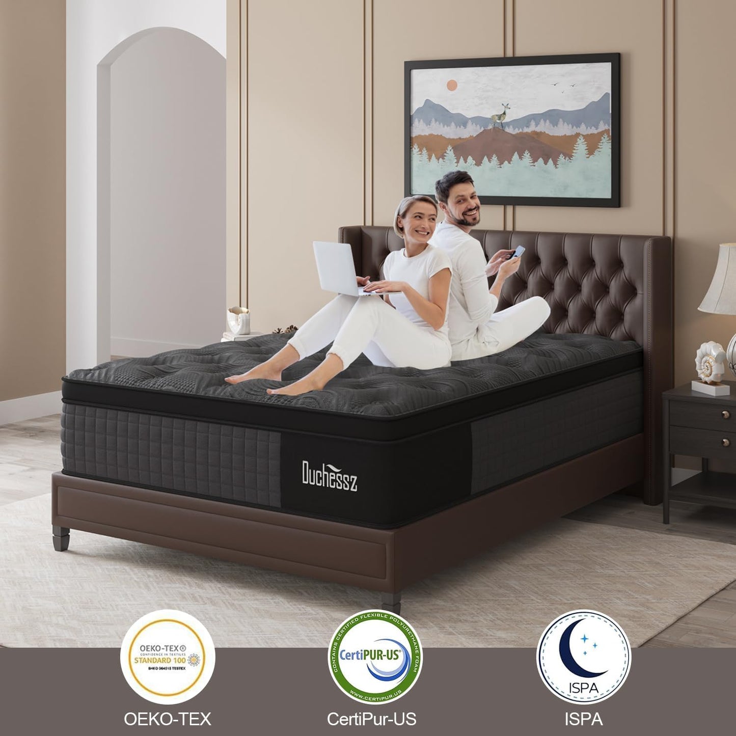 Queen Mattress, 14 Inch Hybrid Mattresses Black with Gel Memory Foam and Individually Pocket Innerspring Euro Top Medium Firm for Motion Isolation, Edge Support, 100 Night Trial