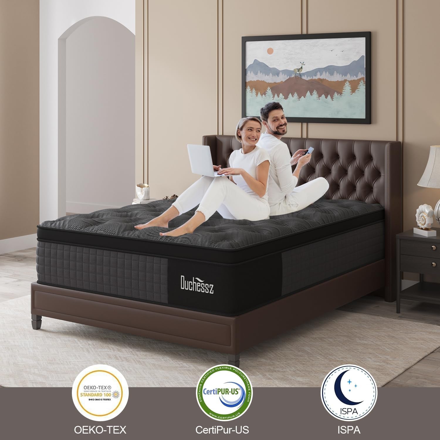 Queen Mattress, 14 Inch Hybrid Mattresses Black with Gel Memory Foam and Individually Pocket Innerspring Euro Top Medium Firm for Motion Isolation, Edge Support, 100 Night Trial