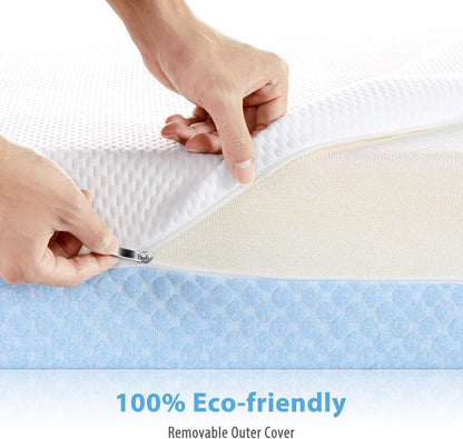 Crib Mattress, Dual Sided Comfort Memory Foam Toddler Bed Mattress, Triple-Layer Breathable Premium Baby Mattresses for Infant and Toddler W/Removable Outer Cover - White&Blue