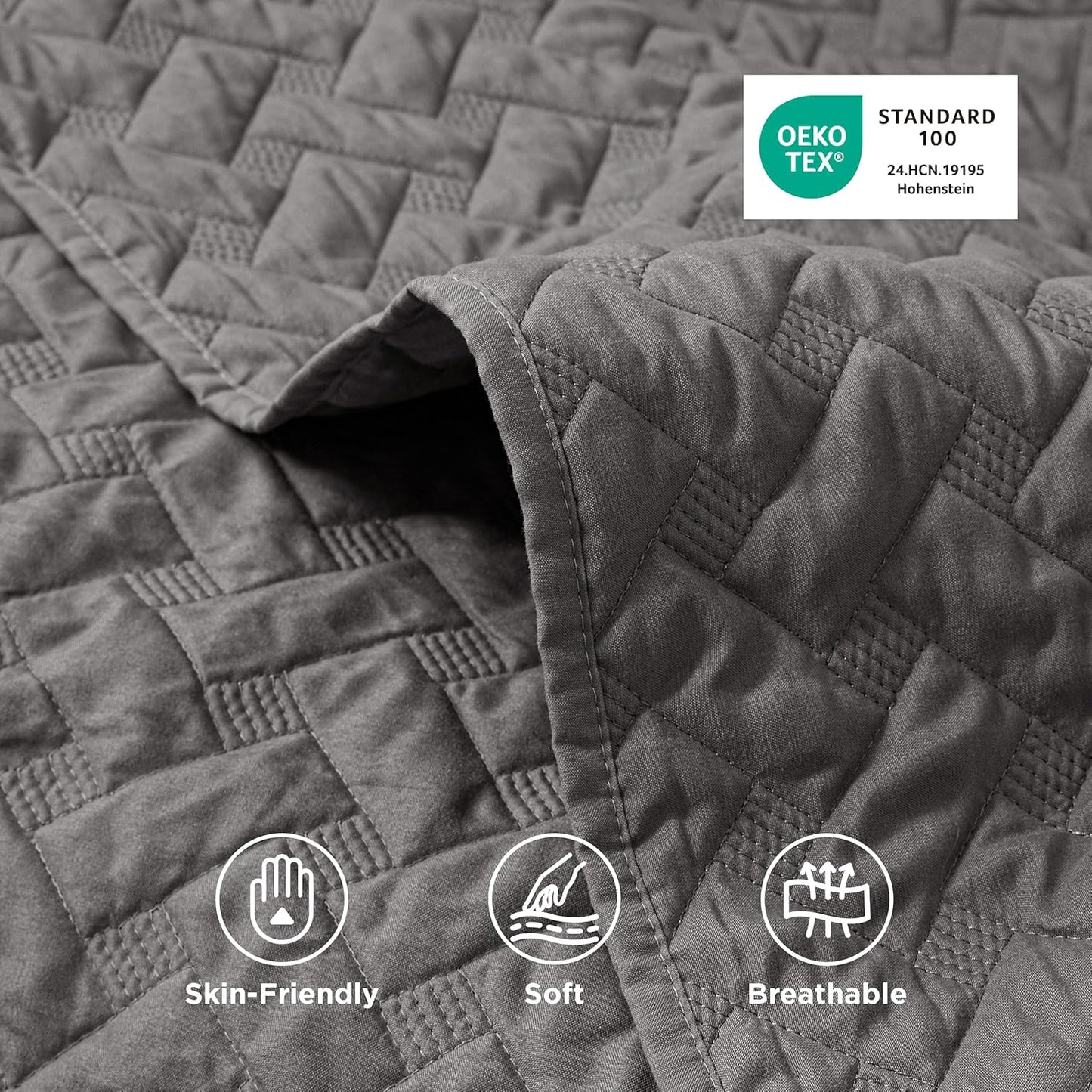 Quilts King Size - Grey Bedspreads King Size with Basket Weave Pattern, Soft Quilt Bedding Set, Lightweight Comforter Set Coverlet for All Seasons with 2 Pillow Shams (106" X 96")