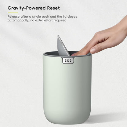 Mini Desk Trash Can with Swing-Top Lid 0.4 Gallon Small Table round Wastebasket for Office, Home, Car (Sage)