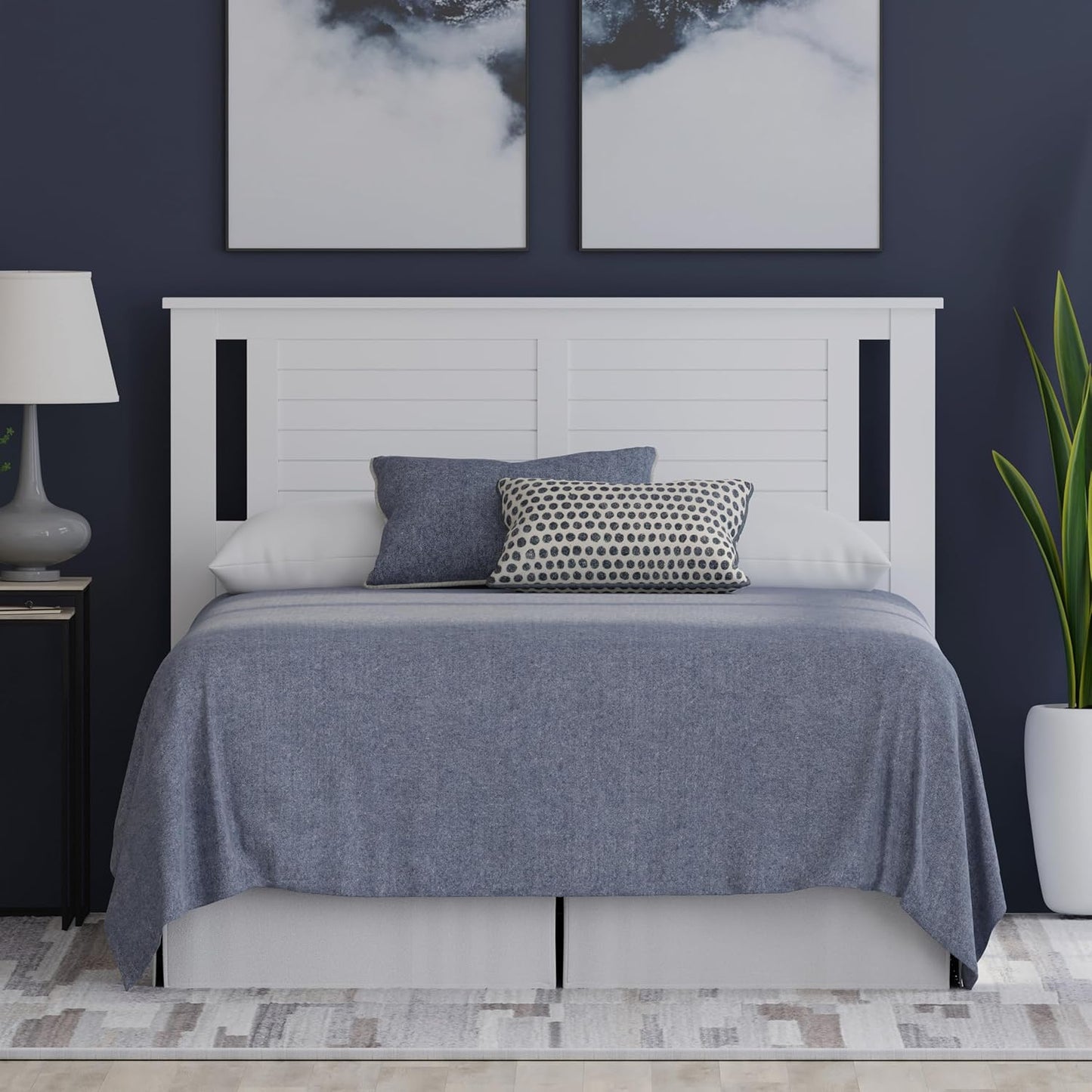 Serene Poplar Wood Full Size Headboard in White, Modern Farmhouse Panel with Horizontal Scoring, Casual Coastal Style, Easy Assembly, Quality Materials