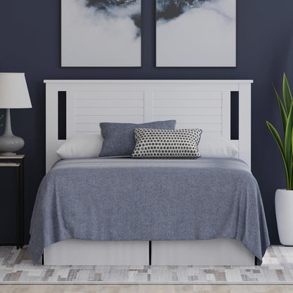Serene Poplar Wood Full Size Headboard in White, Modern Farmhouse Panel with Horizontal Scoring, Casual Coastal Style, Easy Assembly, Quality Materials