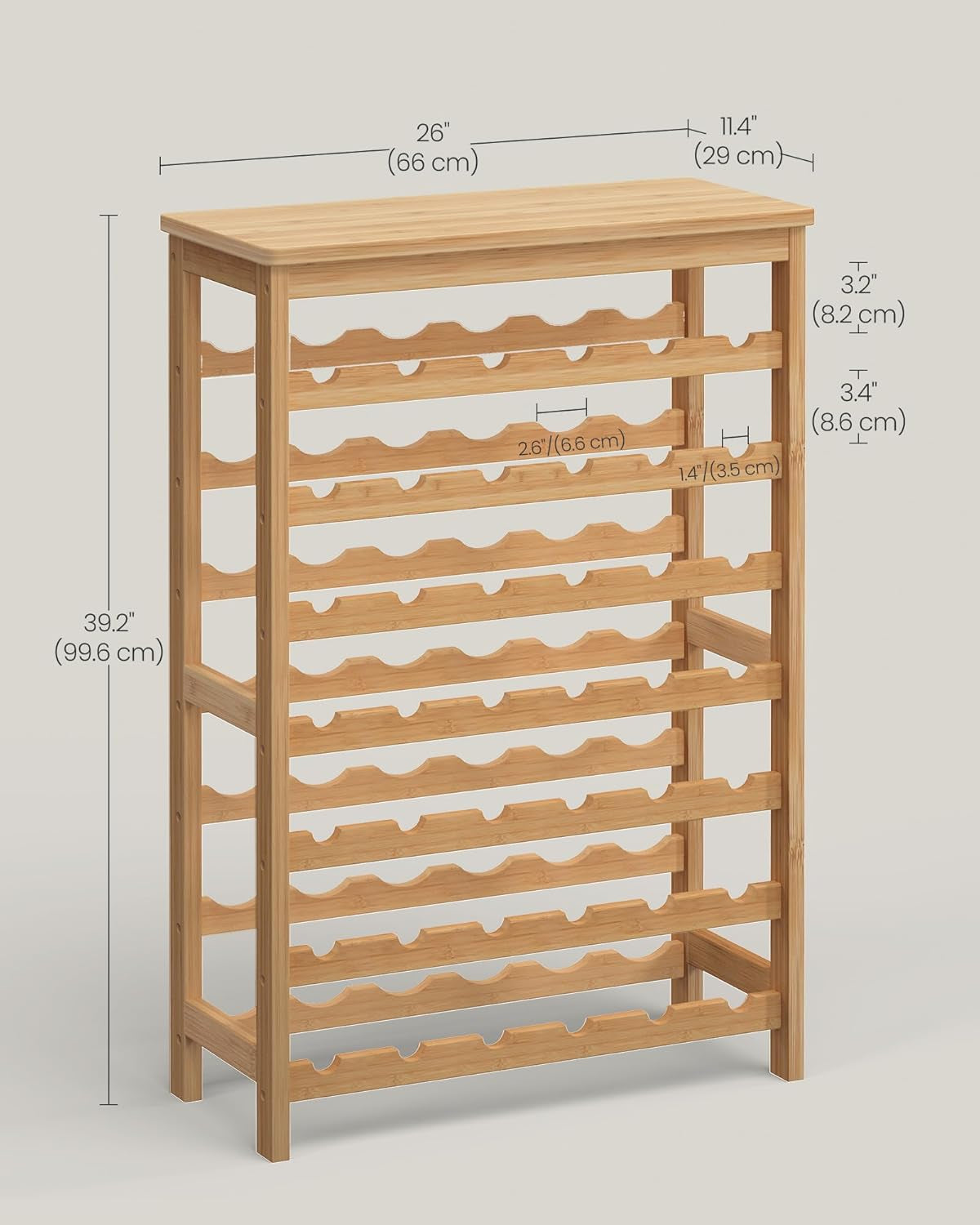 42-Bottle Wine Rack Free Standing Floor, 7-Tier Display Wine Storage Shelves with Table Top, Bamboo Wobble-Free Bottle Holder for Kitchen Bar Dining Room Living Room, Natural UKWR27NL