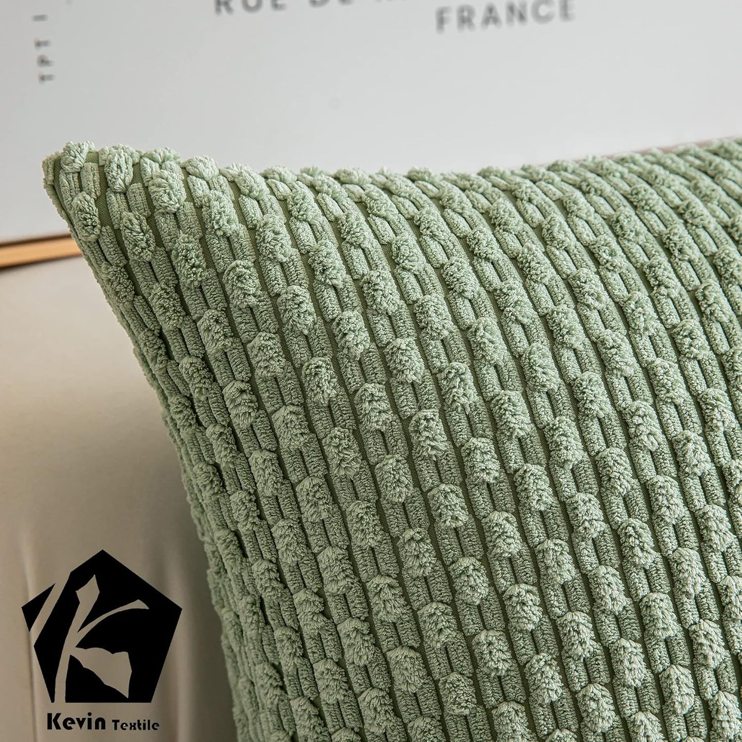 2 Packs Decorative Throw Pillow Covers 18X18 Inch for Living Room Couch Bed Spring Sofa Soft Striped Corduroy Square Cushion Case 45X45 Cm Farmhouse Boho Home Decor Sage Green