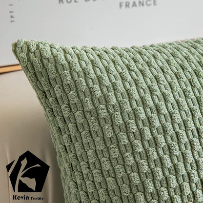 2 Packs Decorative Throw Pillow Covers 18X18 Inch for Living Room Couch Bed Spring Sofa Soft Striped Corduroy Square Cushion Case 45X45 Cm Farmhouse Boho Home Decor Sage Green