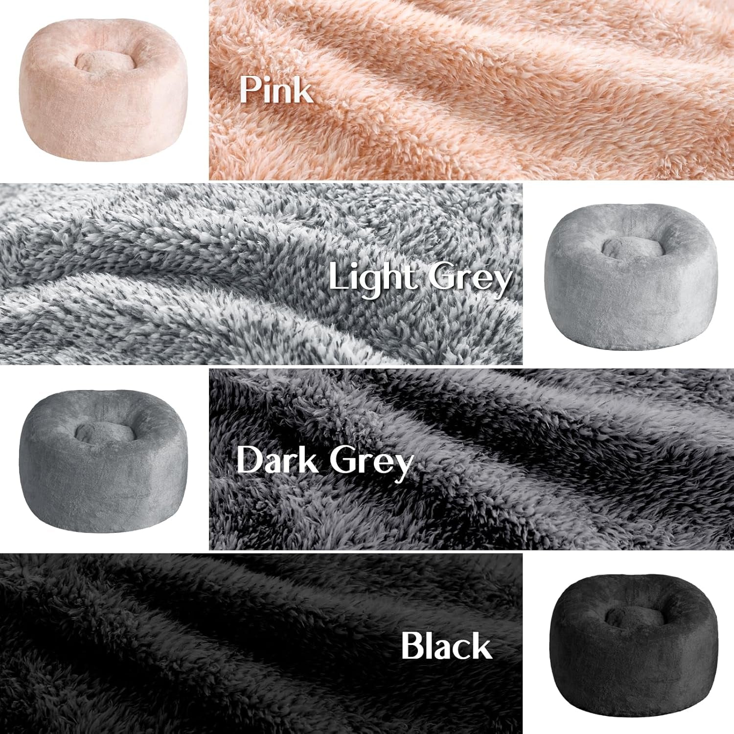 Large Bean Bag Chair,Sherpa Fabric Bean Bag Couch with Backrest,Comfy Bean Bag Sofa for Adults/Teens,Extra Soft Memory Foam Floor Sofa,Dark Grey