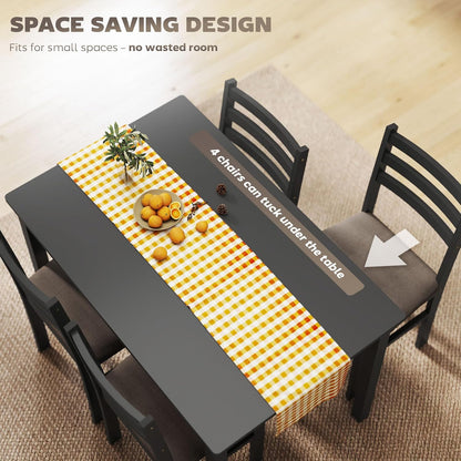 5-Piece Dining Table Set for 4 with Solid Wood Frame, Farmhouse Kitchen Table Set with 4 Upholstered Padded Chairs for Small Space, Dining Room, Breakfast Nook, Black