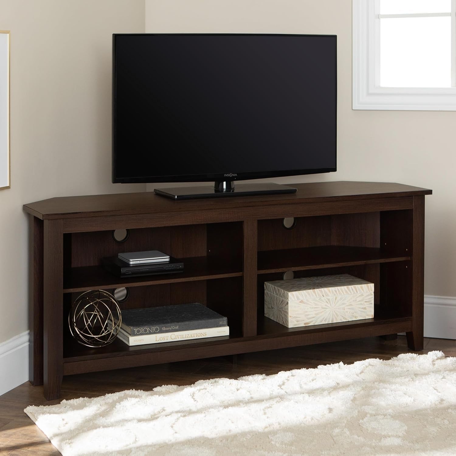 Maxwell Classic 2 Shelf Corner TV Stand for Tvs up to 65 Inches, 58 Inch, Espresso