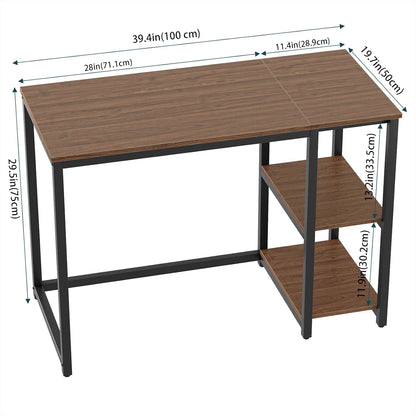 40" Vintage Desk with Shelves, Sturdy Dark Brown Desks with Storage, Rustic Desk Wooden