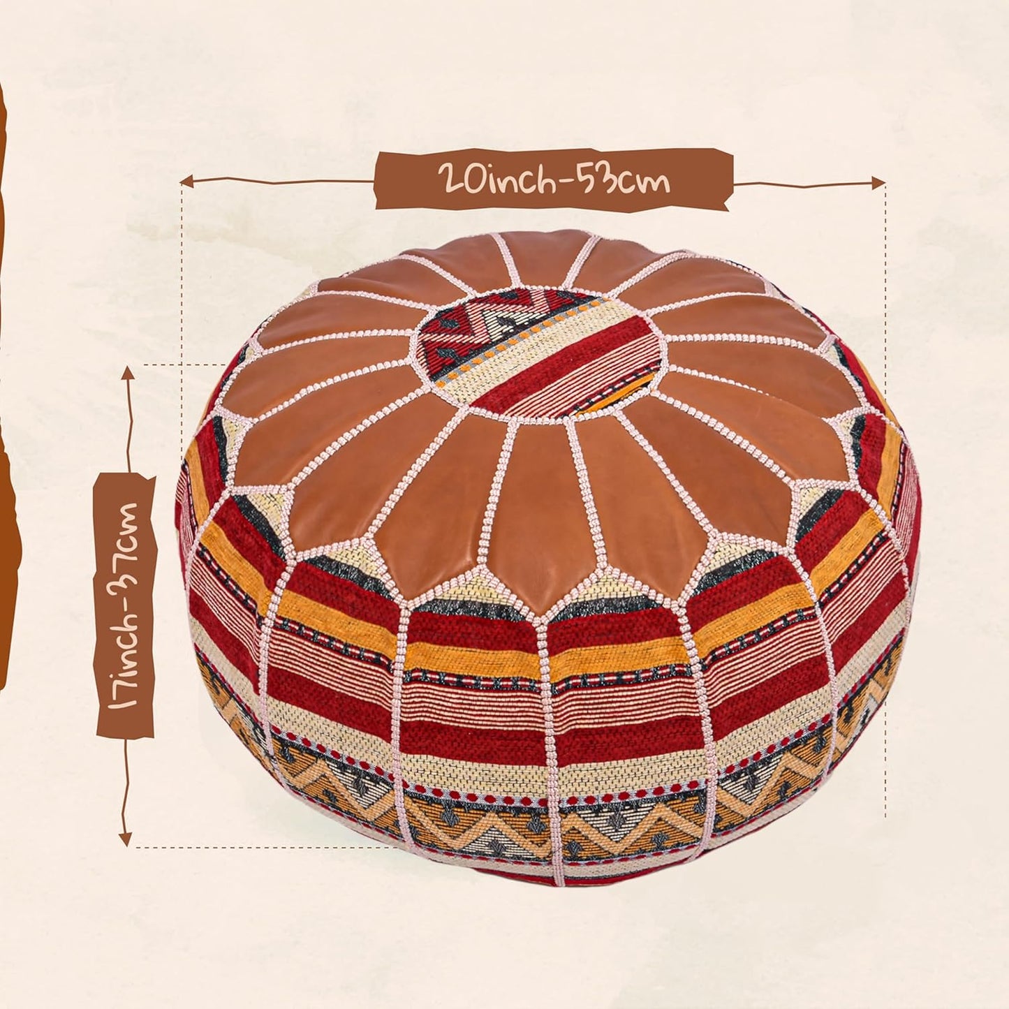 Bohemian Unstuffed Moroccan Pouf Ottoman, round Ottoman Foot Rest, Handmade Bean Bag with Large Storage - Cover Floor Chair for Living Room, Bedroom - Ideal as Wedding Gifts