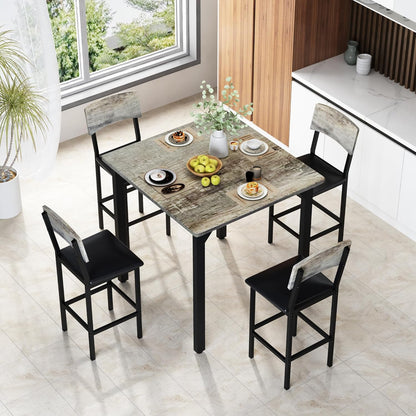 5-Piece Dining Table Set, Dining Table Set for 4, Counter Height Table & 4 Bar Stools, Modern Kitchen Dining Set, with Upholstered Chairs, Compact Dining Set for Small Spaces, Gray