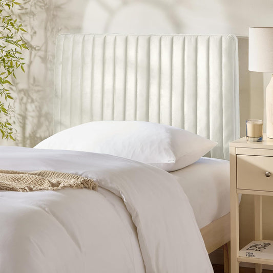 Twin Headboard Only, Floating Wall Mounted Headboard Twin Size, Easy Assemble Upholstered Peel and Stick Headboards, 3D Soundproof Bed Wall Panels, Velvet Stick on Headboards, White