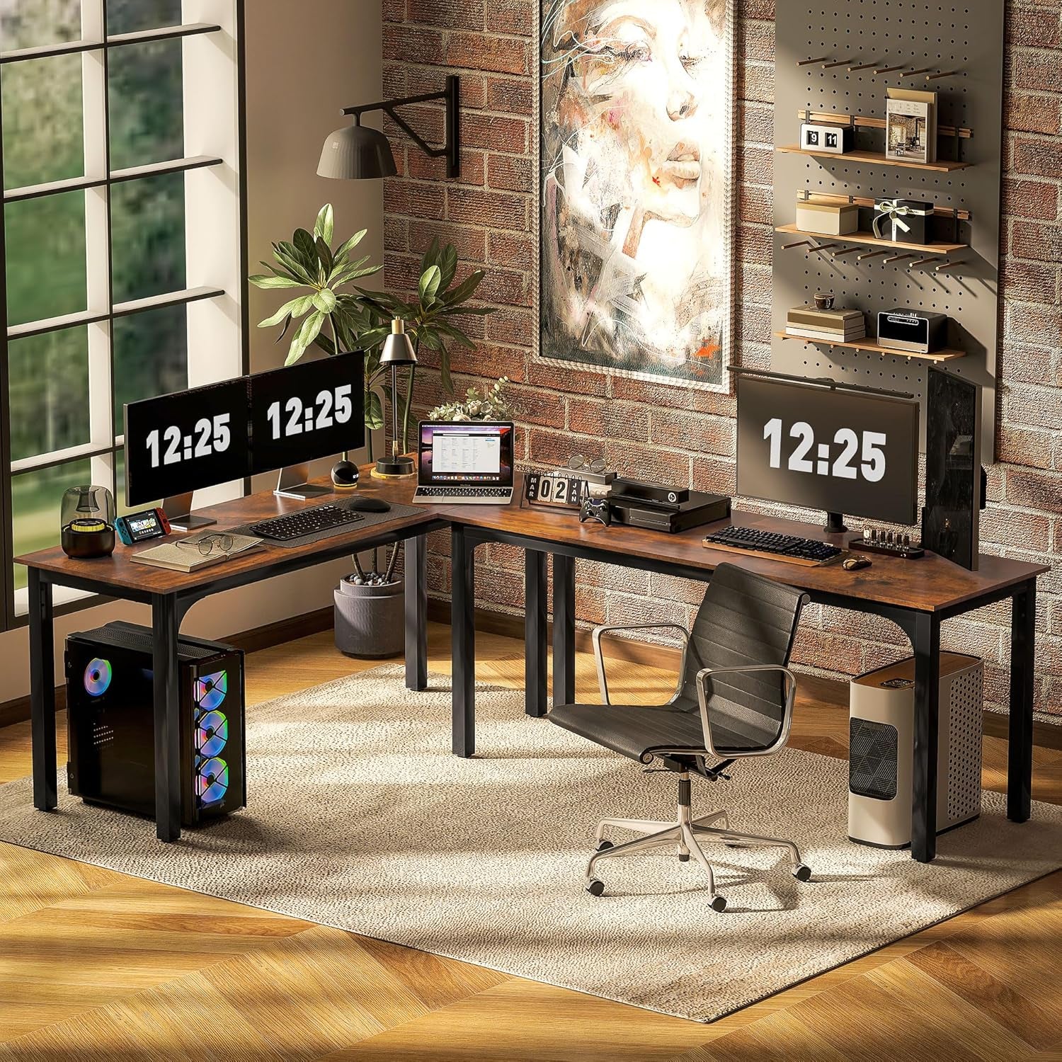 Modern Simple Large Computer Desk, 71" Long Home Office Desk for Two Person, Multi-Purpose Computer Table for Home Office Study, Rustic Brown