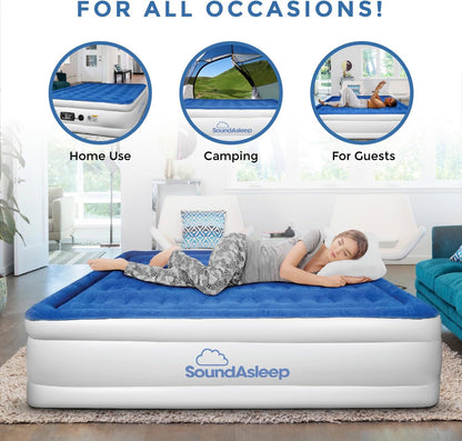 Dream Series Luxury Air Mattress, Comfortcoil Technology, Built-In High Capacity Pump for Home, Camping- Double Height, Adjustable, Inflatable Blow Up, Portable (Queen Size)