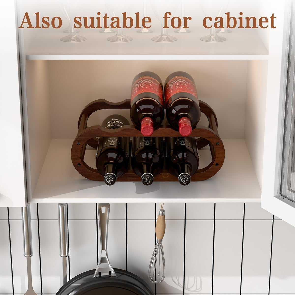 Wine Rack – Small Countertop Wine Rack & Wine Bottle Holder for Cabinet and Countertop, Stylish Natural Wood Wine Holder (6-Bottle