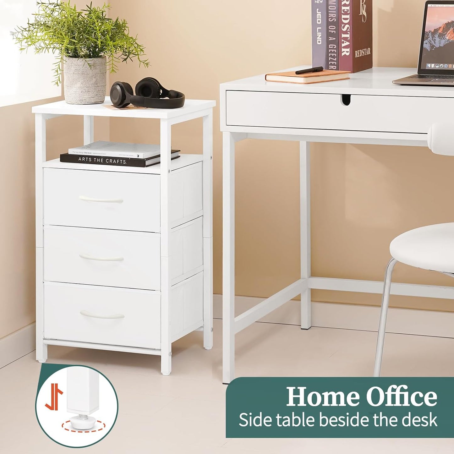 Night Stand with Charging Station, 16 Colors LED Nightstand with USB Ports and Outlets, End Table with 3 Fabric Drawers and Storage Shelf, Bedside Tables Small Dresser for Small Space White