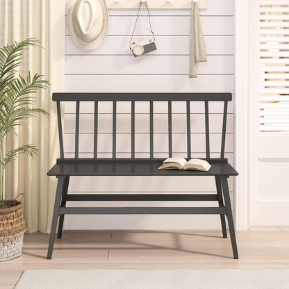 Bamboo Dining Bench, Black Entryway Bench with Spindle Back Farmhouse Wood Windsor for Foyer Balcony Living Room (Nature) (Black)